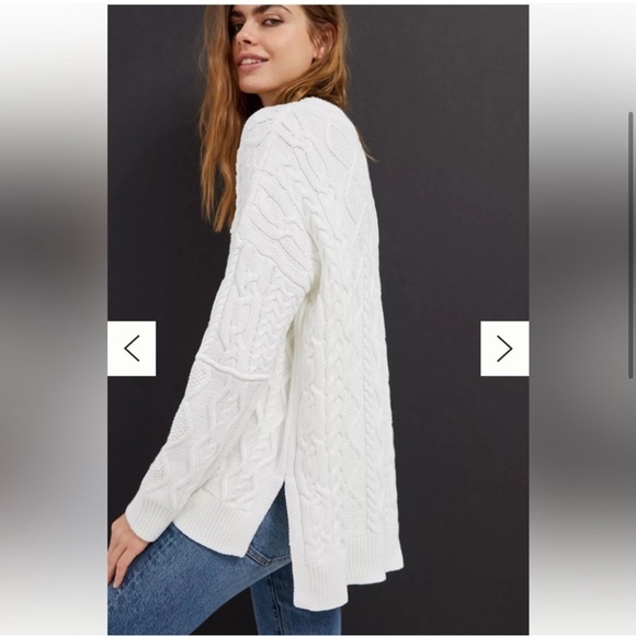 Anthropologie Jasmin Pilcro white cableknit sweater, XL Anthro Letterpress - Picture 2 of 15